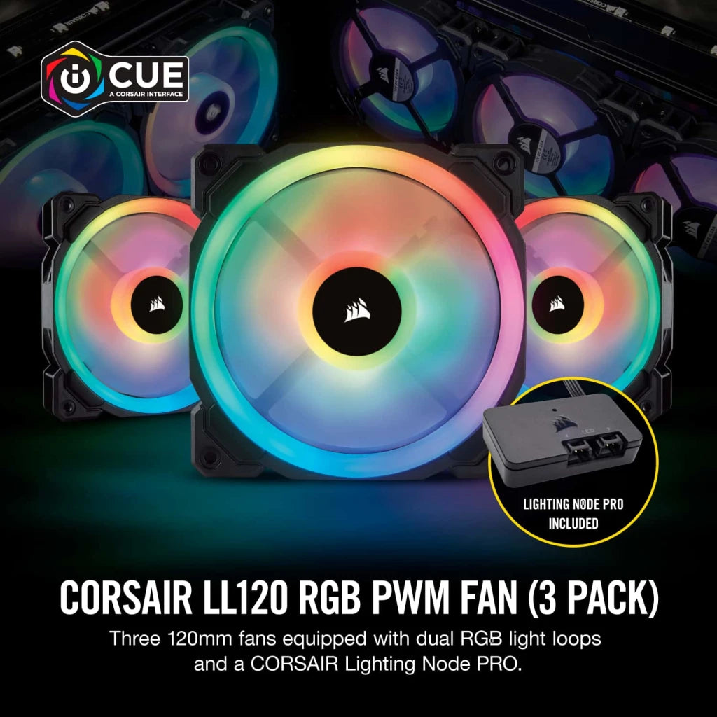 LL120 RGB 120mm Dual Light Loop RGB LED PWM Fan - 3 Fan Pack with Lighting Node PRO