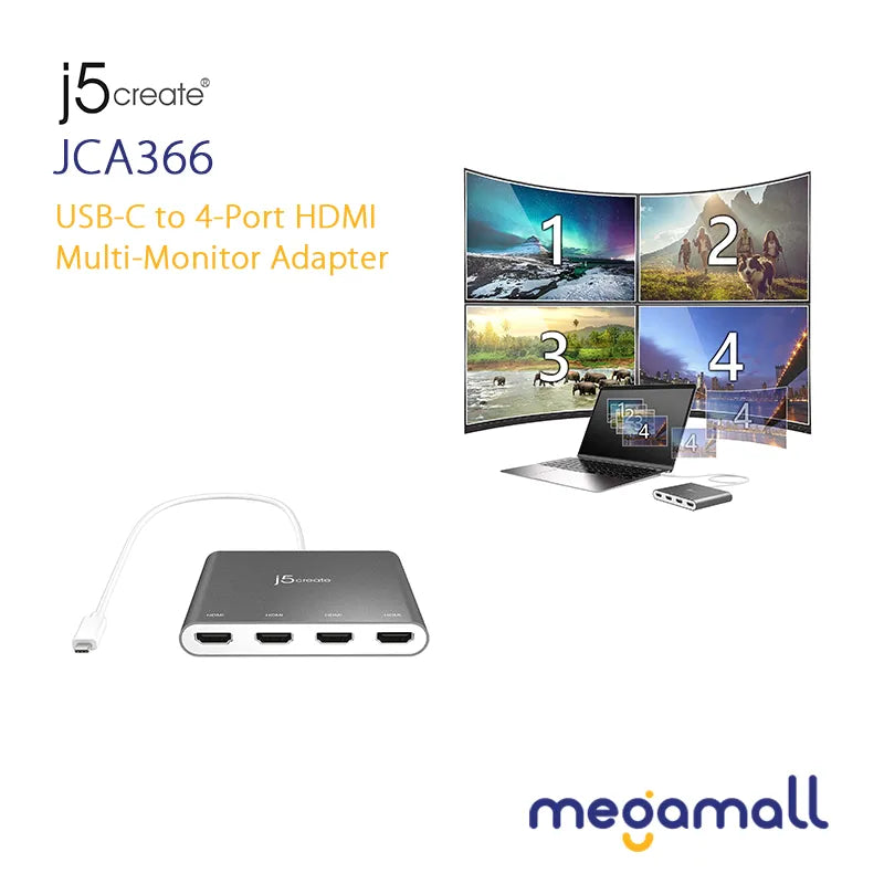 JCA366 - USB-C to 4-Port HDMI Multi-Monitor Adapter