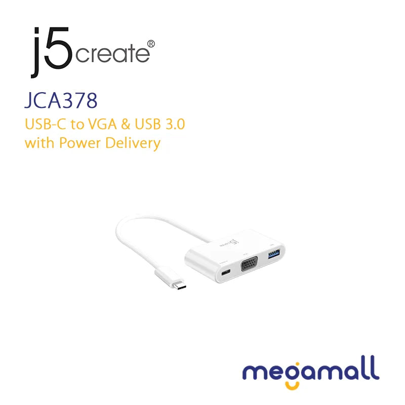 JCA378 - USB-C to VGA & USB 3.0 with Power Delivery