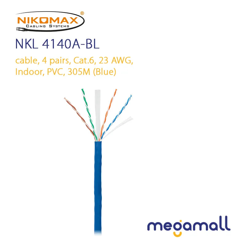 NKL 4140A-zz - NIKOLAN U / UTP Cable, 4 Pairs, Cat.6, 23 AWG, Indoor, PVC, 305M