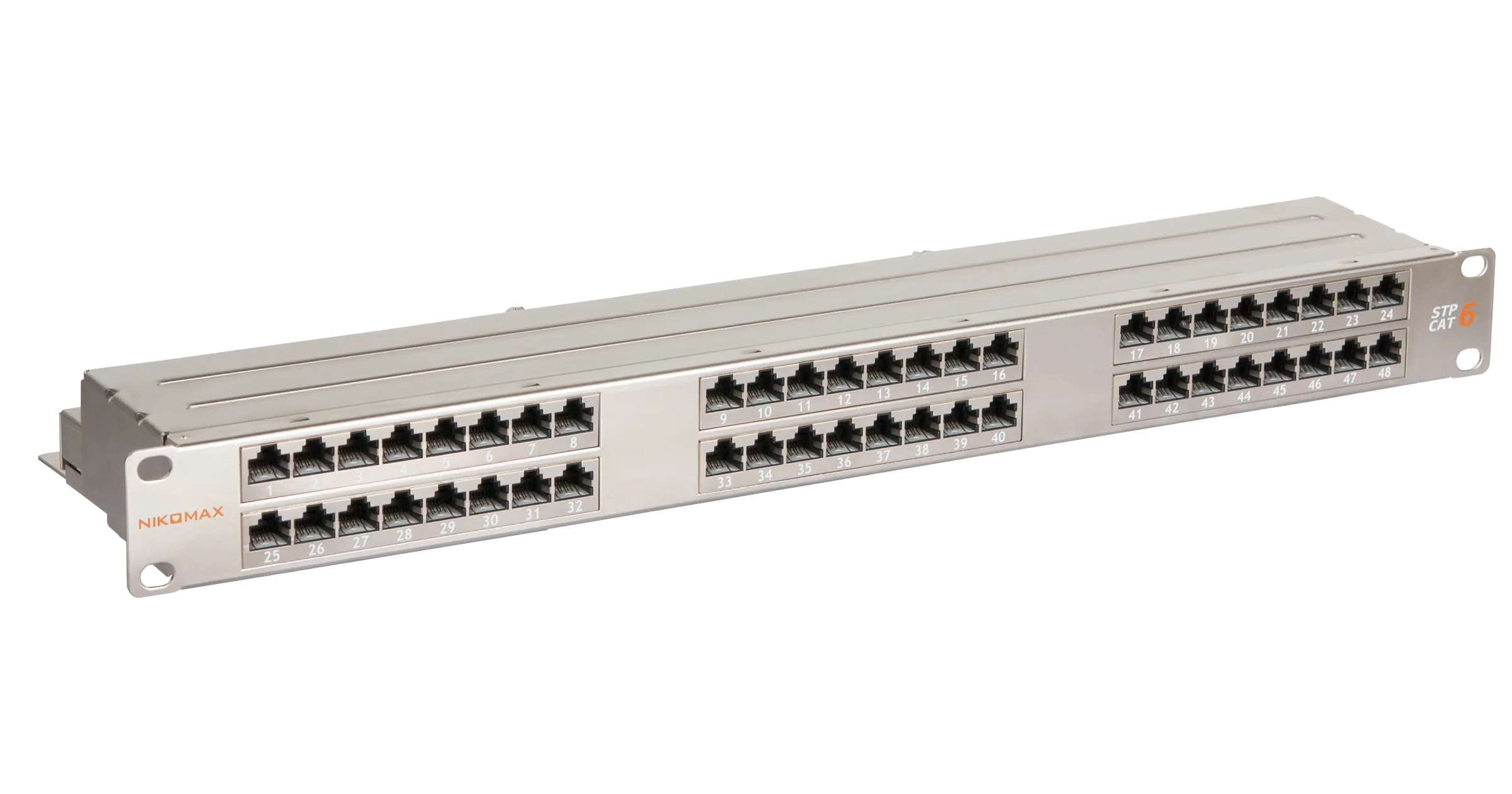 NMC-RP48SE2-1U-MT - Shielded Patch Panel, 48 Ports, 19'', 1U, Cat.6, RJ45 /8P8C, 110/KRONE, T568A/B