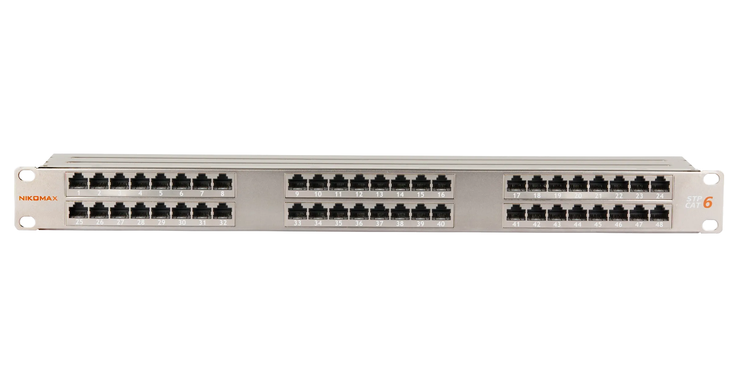 NMC-RP48SE2-1U-MT - Shielded Patch Panel, 48 Ports, 19'', 1U, Cat.6, RJ45 /8P8C, 110/KRONE, T568A/B