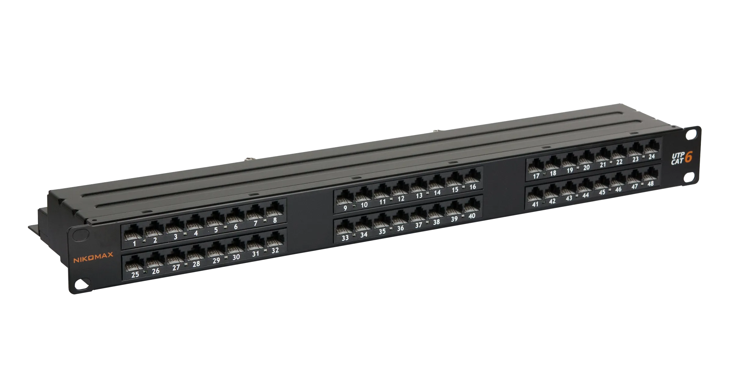 NMC-RP48UE2-1U-BK - Unshielded Patch Panel, 48 Ports, 19'', 1U, Cat.6, RJ45 /8P8C, 110/KRONE, T568A/B