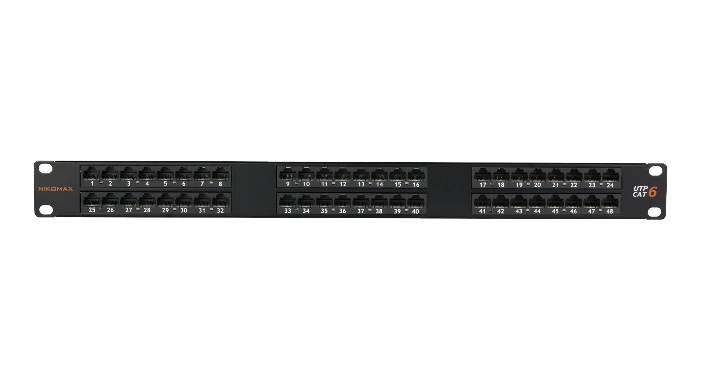 NMC-RP48UE2-1U-BK - Unshielded Patch Panel, 48 Ports, 19'', 1U, Cat.6, RJ45 /8P8C, 110/KRONE, T568A/B